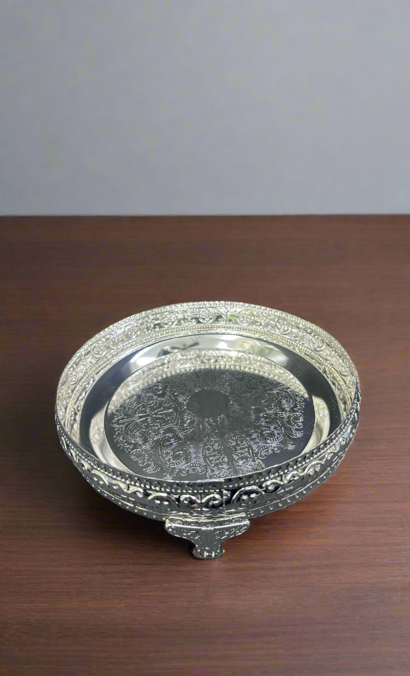 german silver 8" designer tray for serving/ gift item/ pooja